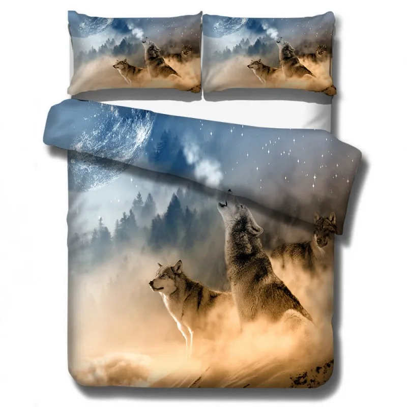 Animal Wolfs Tiger King Wolf Howl Bedding Sets Children Boys Girls Duvet Cover Pillowcase Comforter Twin Size Bed