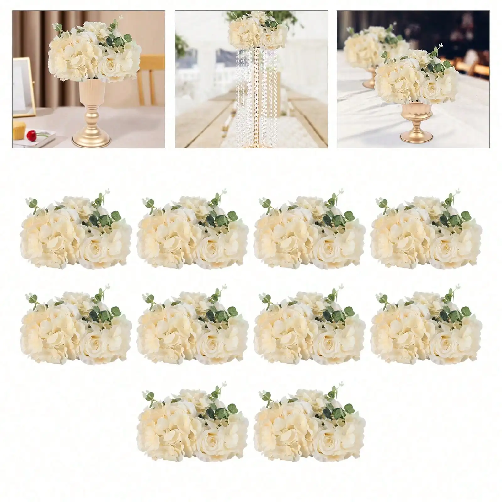 

10Pcs Fake Flowers Roses Balls Arrangement Bouquet Artificial Rose Arrangements For Wedding Party Centerpiece Table Decor
