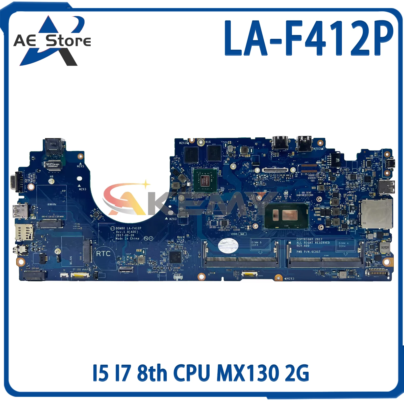 AE LA-F412P Laptop Motherboard For Dell Latitude 5590 CN-0P50J0 0630XH Mainboard with I5 I7 8th CPU MX130 2G 100% Test OK