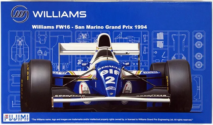 プラスチック製の車のアセンブリ,F1レース用の09058スケールのJimiレーシングカーモデル,fw16 san marino 1/20