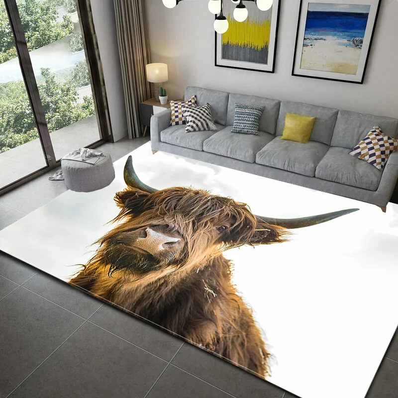 Scottish Highland Cow Printing Carpet for Living Room Bedroom Large Area Rugs Modern Anti-slip Floor Carpets Doormat Home Decor