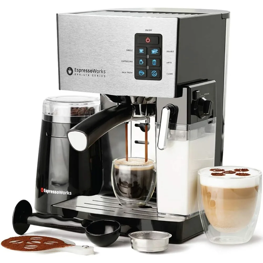 19-Bar Espresso, Cappuccino and Latte Maker 10-Piece Set - Brew Cappuccino and Latte with One Button - Espresso Machine with