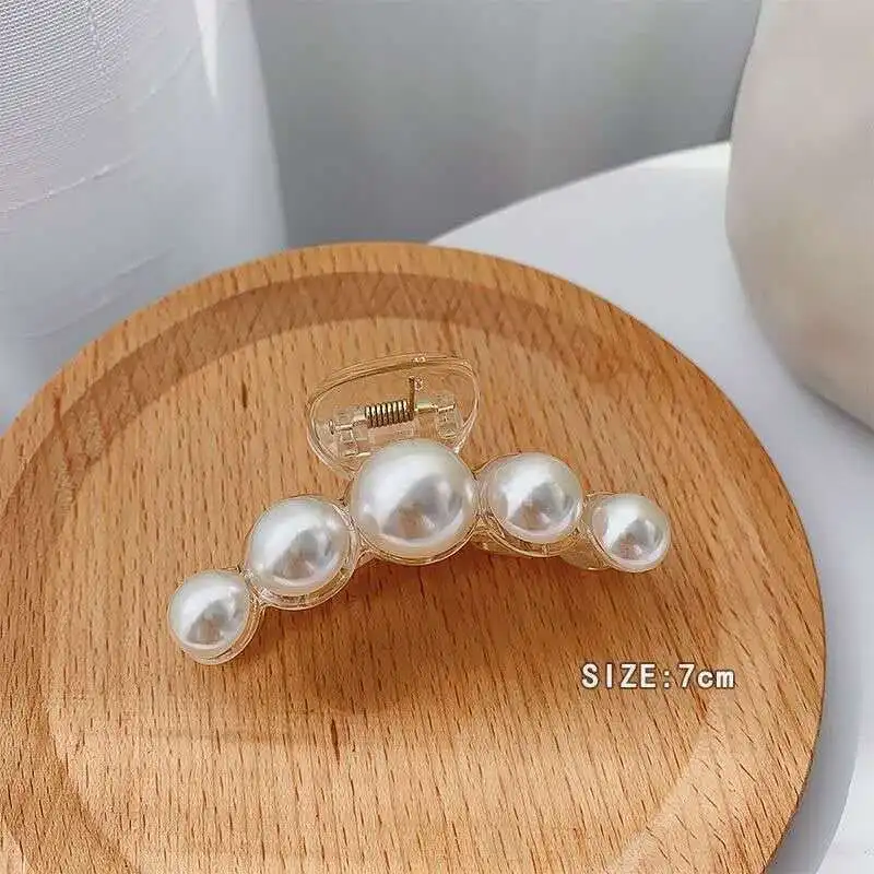 Back of head large pearl hairpin hair grab Korean version of shark clip metal pan hair grab clip simple headdress hairpin female