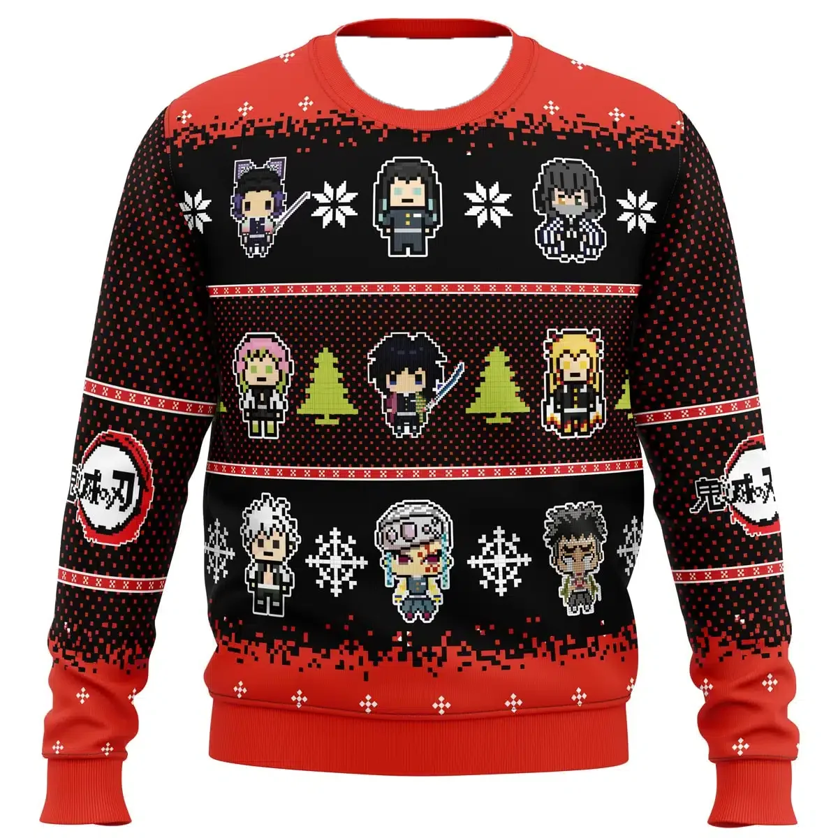 가을과 겨울 크리스마스 귀멸의 칼날 캐릭터 3D 프린팅 남성용 긴팔 라운드넥 셔츠 남성용 라운드넥 후디