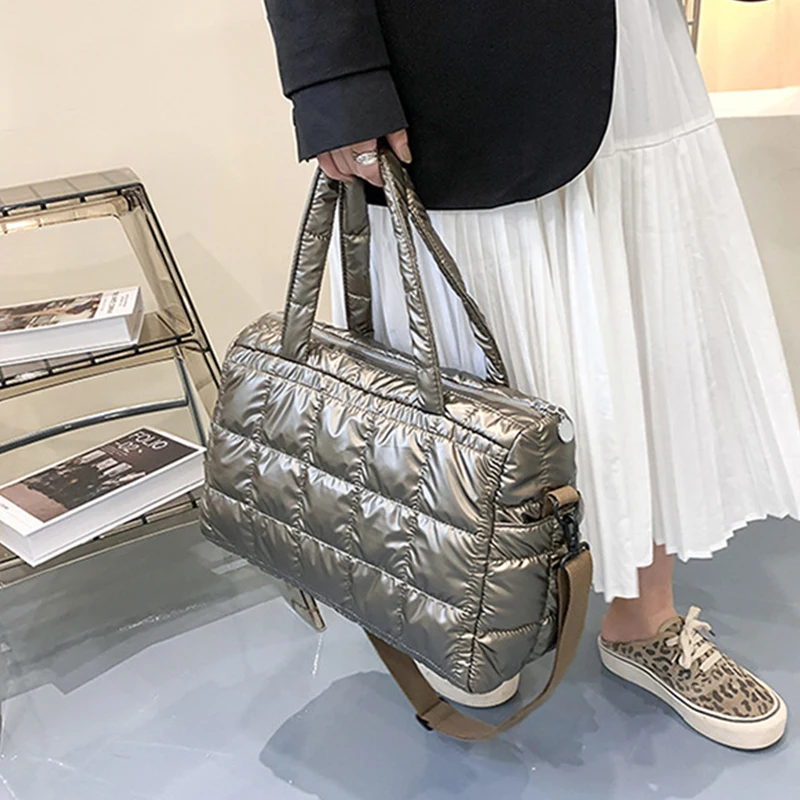 Yogodlns Luxus Raum Gepolsterte Baumwolle Handtasche Große Kapazität Schulter Tasche Wasserdichte Nylon Tasche Reise Unten Umhängetasche Geldbörse Bolsa – Detail 5