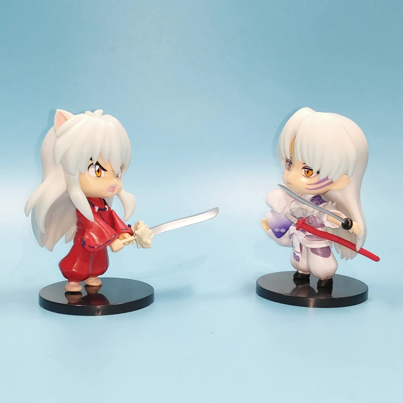 6 stks/set 10 CM Anime Figuur Q versie Inuyasha Monster Zilver Lang Haar Rood Pak Model Poppen Speelgoed Gift verzamelen Boxed Ornament PVC