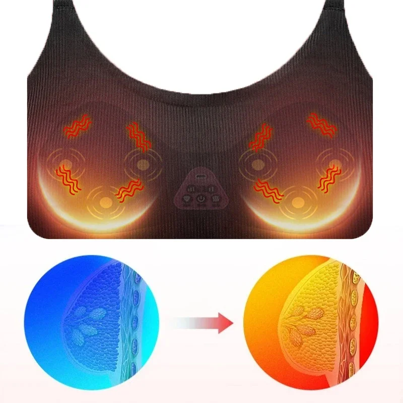 Electric Breast Massager Smart Vibration Heating Hot Compress Stimulator Enhancer Chest Shaping Relaxing Breast Care Massage Bra