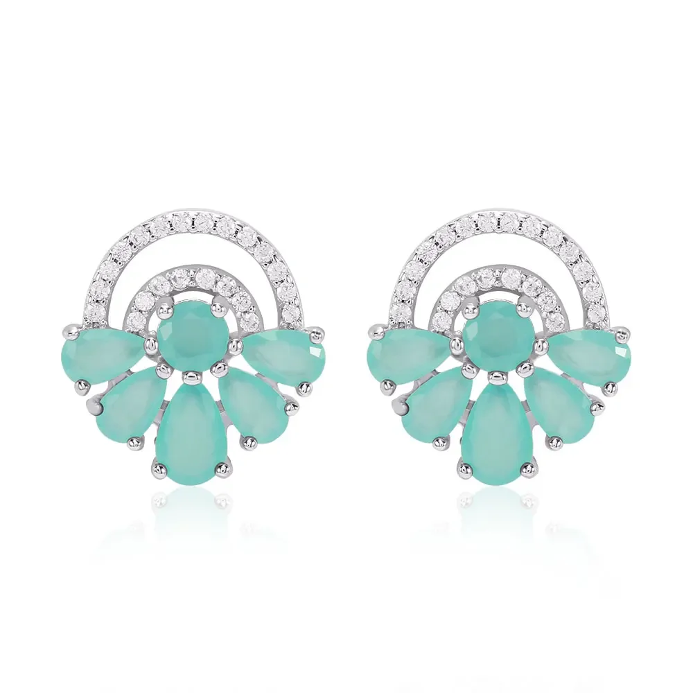 Colorful Micro Pave CZ Luxury White Gold Color Stud Earrings For Women Girls Daily Fashion Party Jewelry Gift