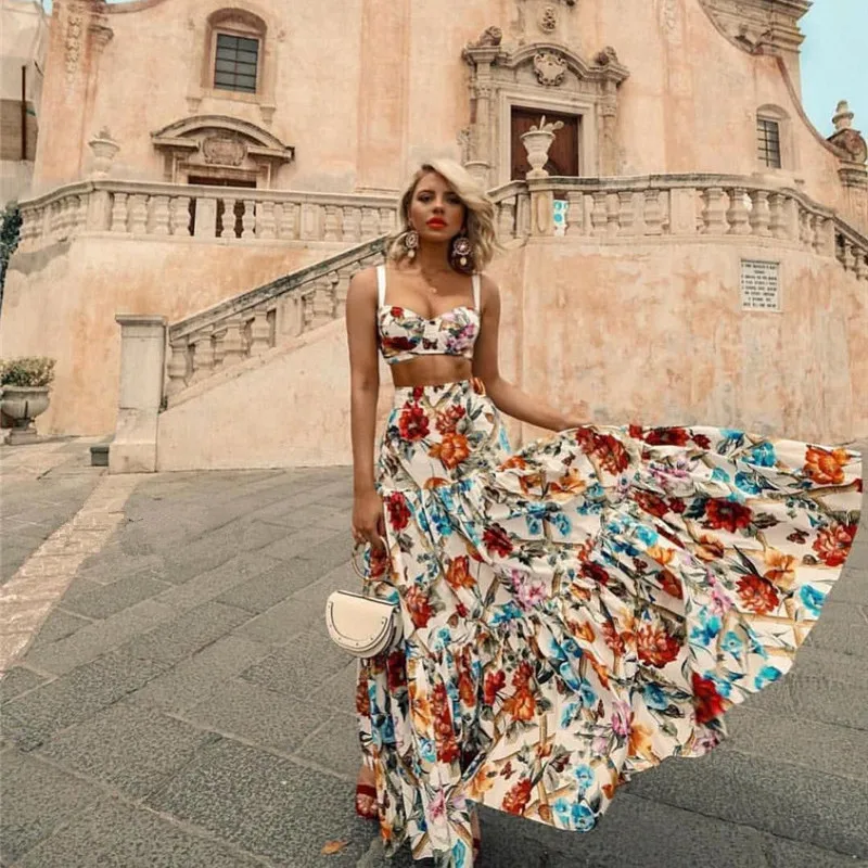 

2026 Summer Women Bohemian Beach Print Dress Suit Sexy Night Party Elegant Maxi White Dress