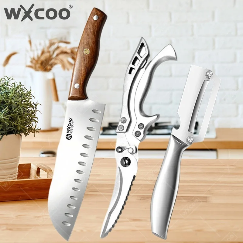 WXCOO Japanese Santoku Knife Stainless Steel Scissors Peeler Meat Cleaver Vegetable for Fruit Professional Kitchen Knives