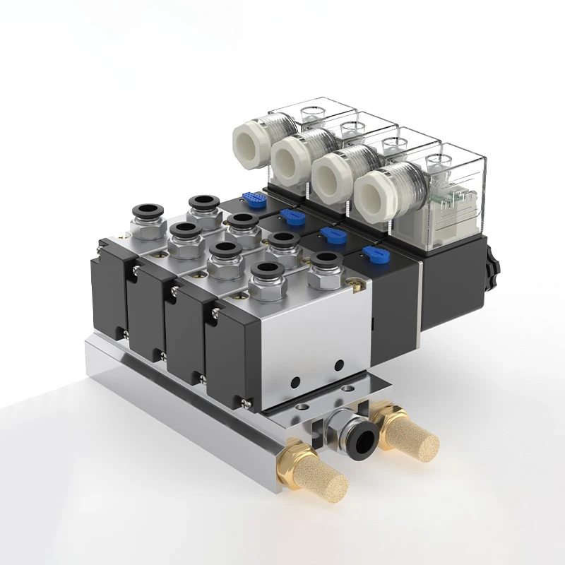 

AC 12/24V DC 110/220V Multi Option 4V210-08 Блок пневматического электромагнитного клапана с креплением глушителя Базовый коллектор 2/3/4/6 Way