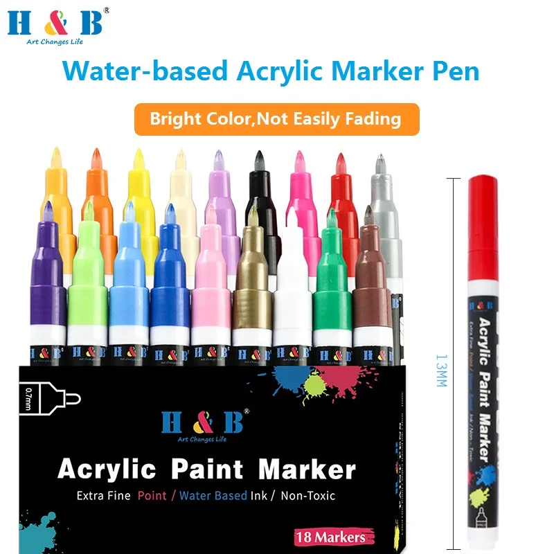 

18pcs Acrylic Paint Markers for Kids, Non-toxic Water-Based Graffiti Marker Pens Set, Rock Painting Art Supplies for Artists Kit