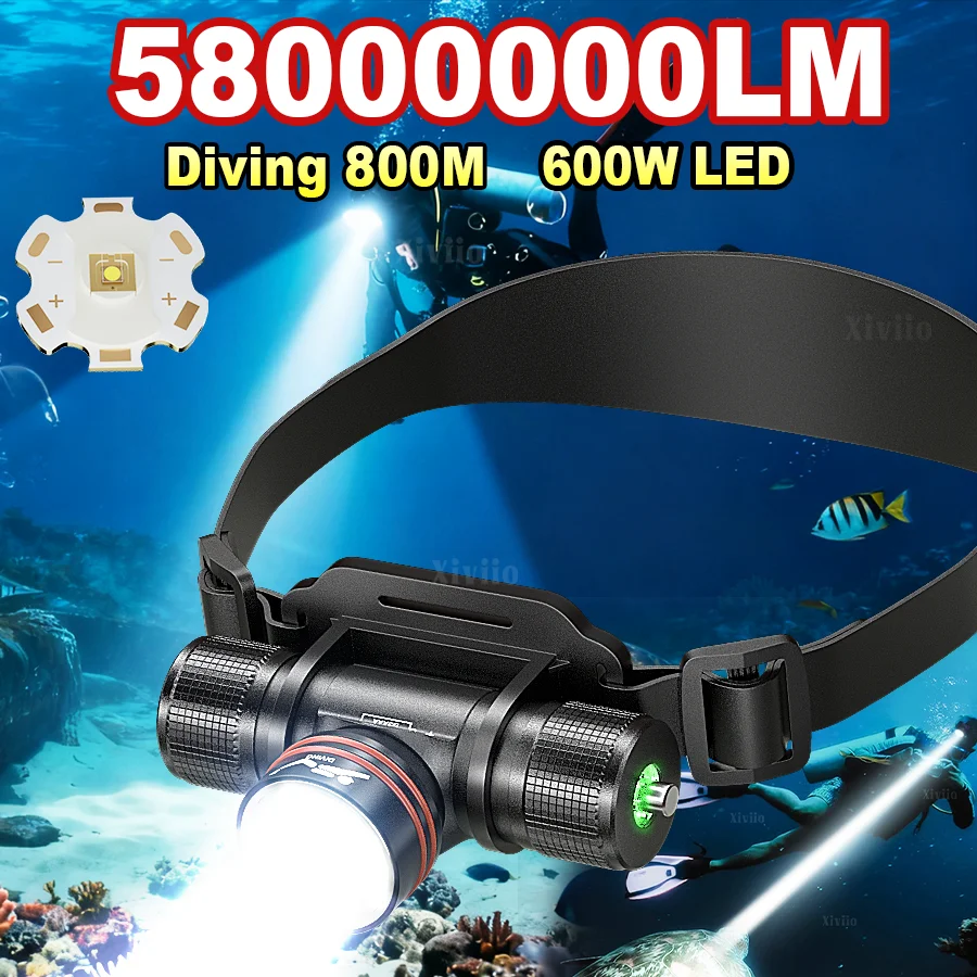 

58000000LM Профессиональный светодиодный мощный налобный фонарь для подводного плавания, подводный 800 м, налобный фонарь для дайвинга, IPX8, погружная фара 18650, лампа,фонарь налобный,фонарь аккумуляторный