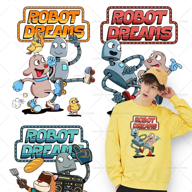 روبوت أحلام نقل الحرارة ملصق فينيل Mon Ami روبوت بقع للملابس الكرتون زين الحديد على نقل على طباعة تي شيرت #1