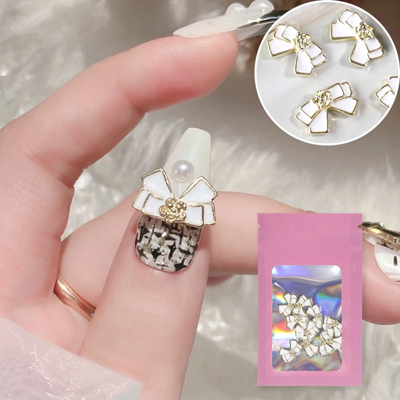 8/10pcs/Bag Ch Style Nail Charms Decoration Fashion Chic Bow Kawaii Nails Classic Jewellery Designs Metal DIY Nail Accessories