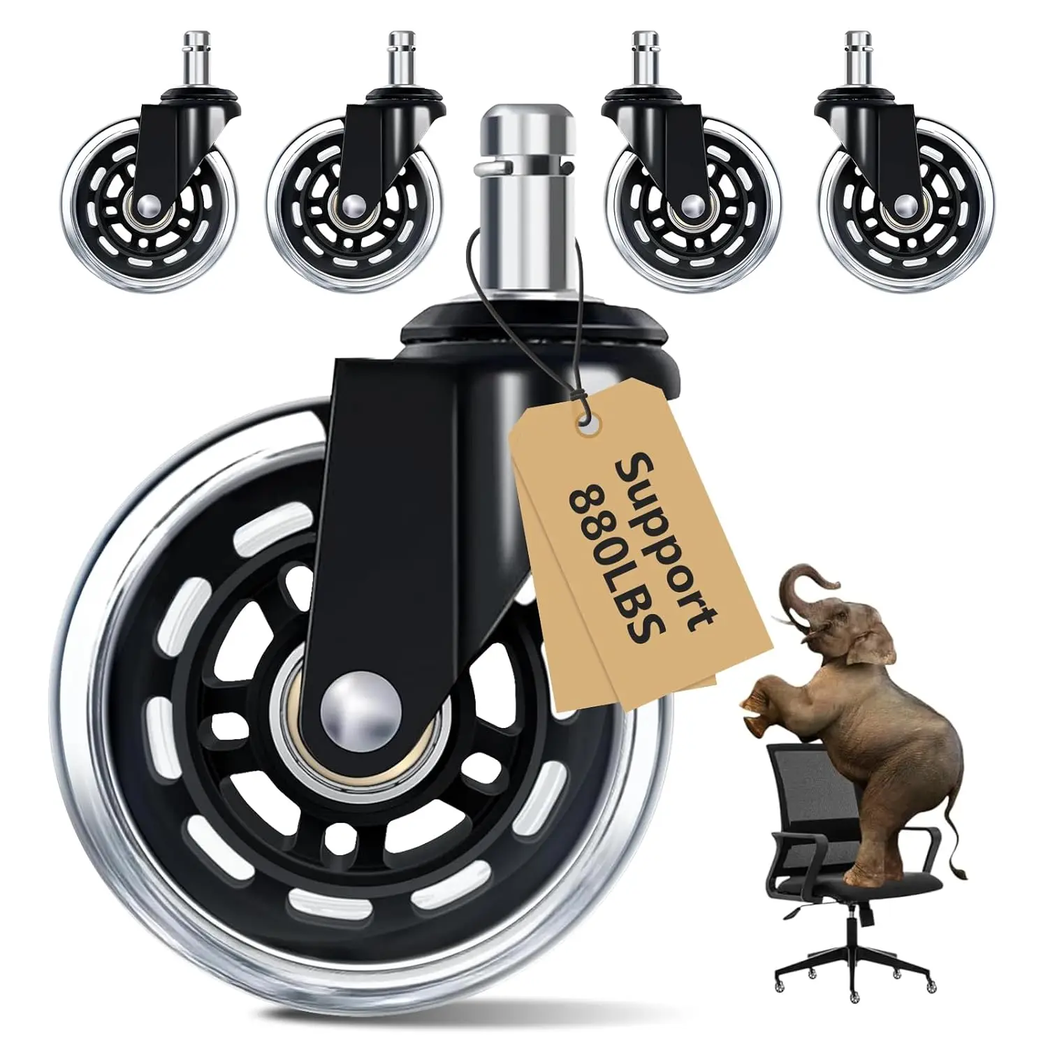 5PCS Office Chair Caster Wheels 3 Inch Swivel Rubber Caster Wheels Replacement Soft Safe Rollers Furniture Hardware