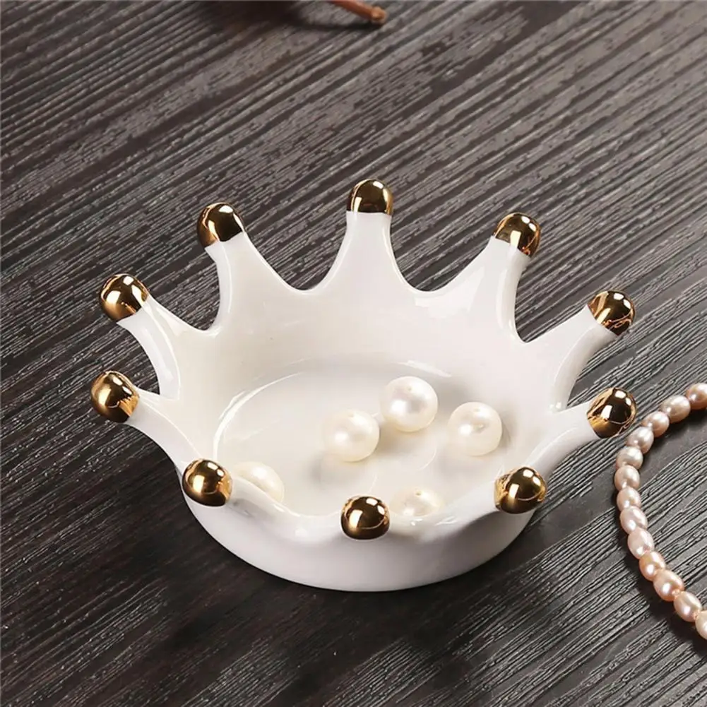 Chic Jewelry Display Plate Necklace Ring Earrings Holder Dish Ceramic Jewelry Plate Crown Display Organizer Mini Ashtray Decor