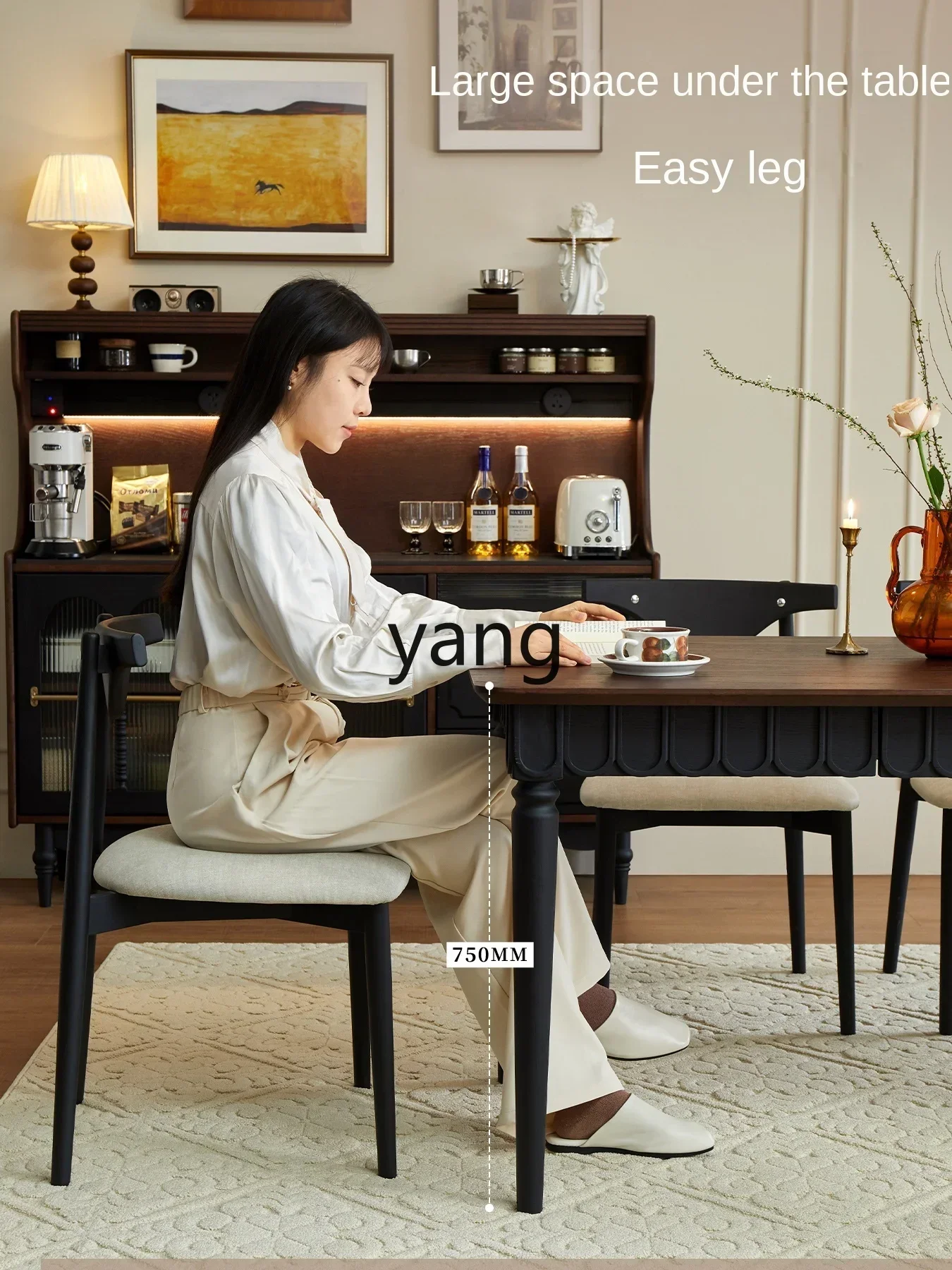 LH  American retro solid wood dining table chair light luxury household dining table rectangle