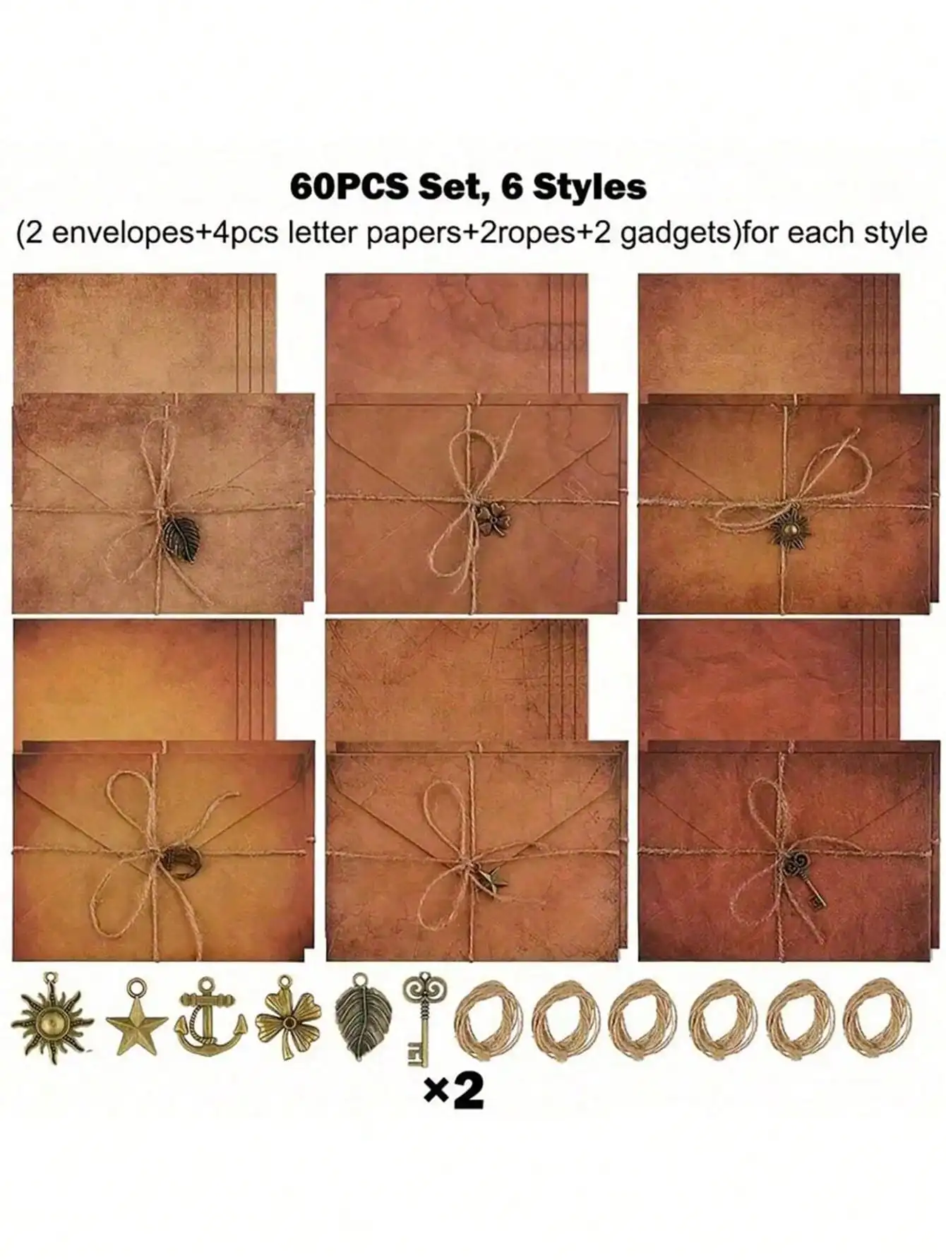 60-Piece Vintage Stationery Set – A5 Kraft Paper & Envelopes with Retro Accessories for Letters & Invitations
