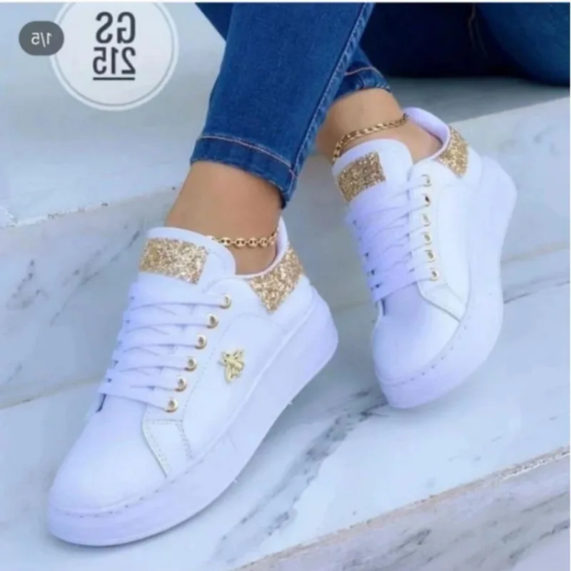 Women Casual Shoes Fashion Butterfly Decor Leather Lace-Up Round Head Sneakers Platform Ladies Vulcanized Shoes Female Footwear