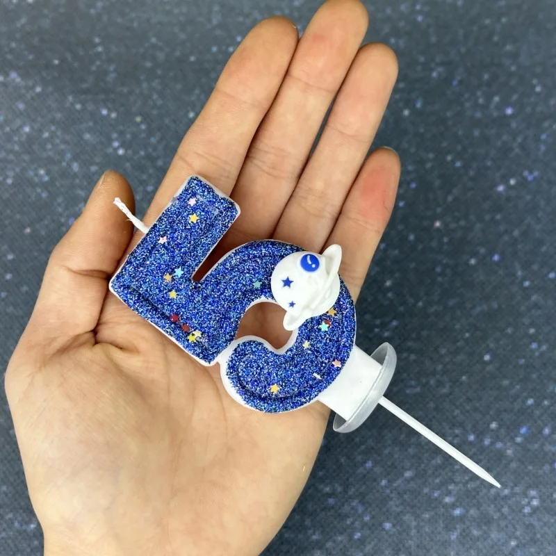 DIY Planet Themed Spaceship 0-9 DIY Digital Candle Dark Blue Birthday Candle Outer Space Themed Party Cake Decoration