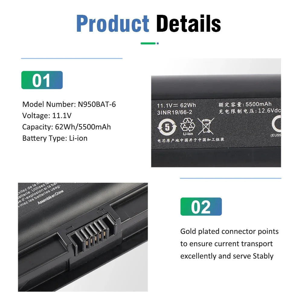 ETESBAY N950BAT-6 62WH Laptop Battery For Hasee ZX7-CP5G ZX7-CT5DA ZX8-CT5DA ZX8-CR5S1 TX7-CT5A1 TX8-CT5DH CN95S02 CN95L002