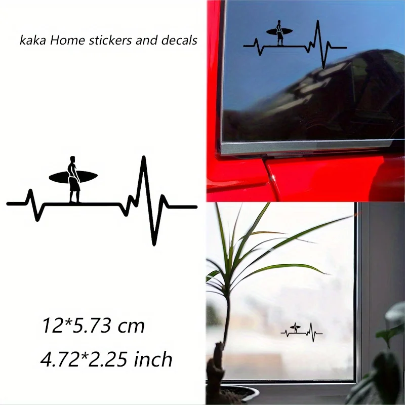 1PC Trendy Surf Heartbeat Sticker, Eye - catching Surfer & Pulse Decal for Vehicle & Gadget Customization