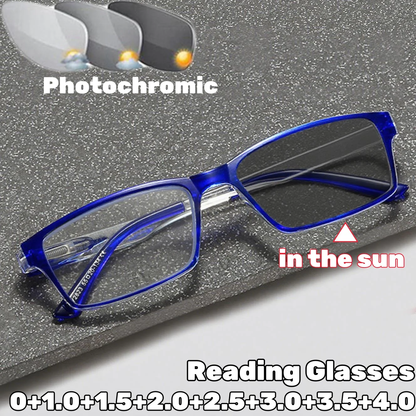 

Unisex Square Photochromic Reading Glasses Women Men Anti Blue Light Hyperopia Eyewear Vintage Anti-UV Sunglasses with Diopter