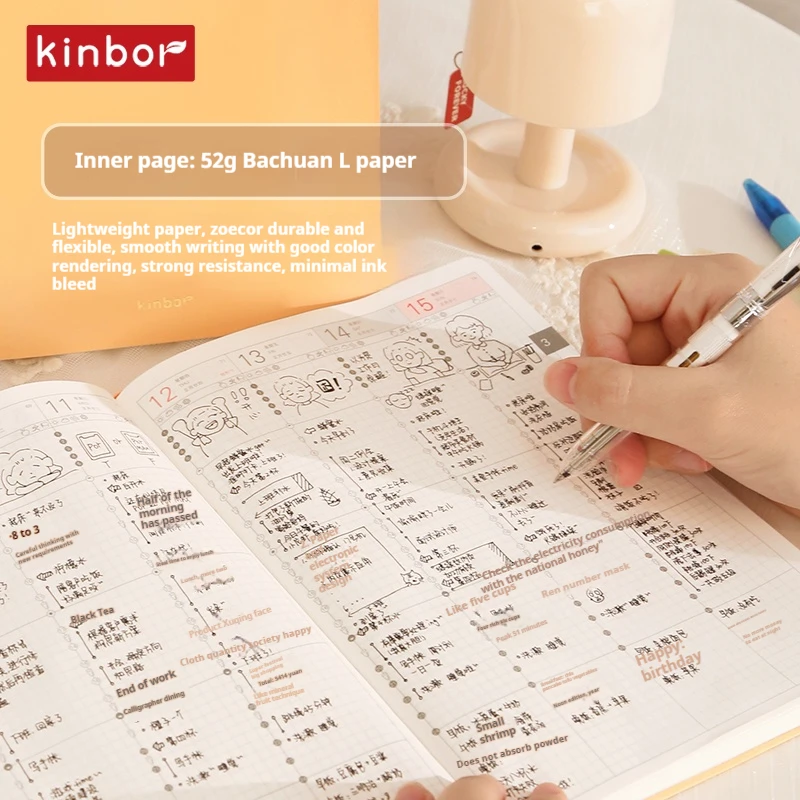 Kinbor 2026 Yearly Planner,A5 Timeline/Eight Grid Journal Notepads 52g Tomoe River Paper,Pure Color Record Life Hourly Schedule