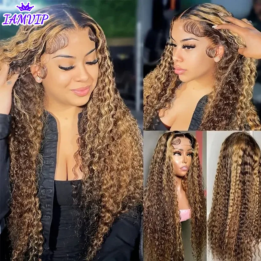 

Highlight Deep Wave Wigs 100%Human Hair Wig 13x6/13X4 HD Lace Frontal Wig Honey Blonde 13x4 Lace Front Human Hair Wigs For Women