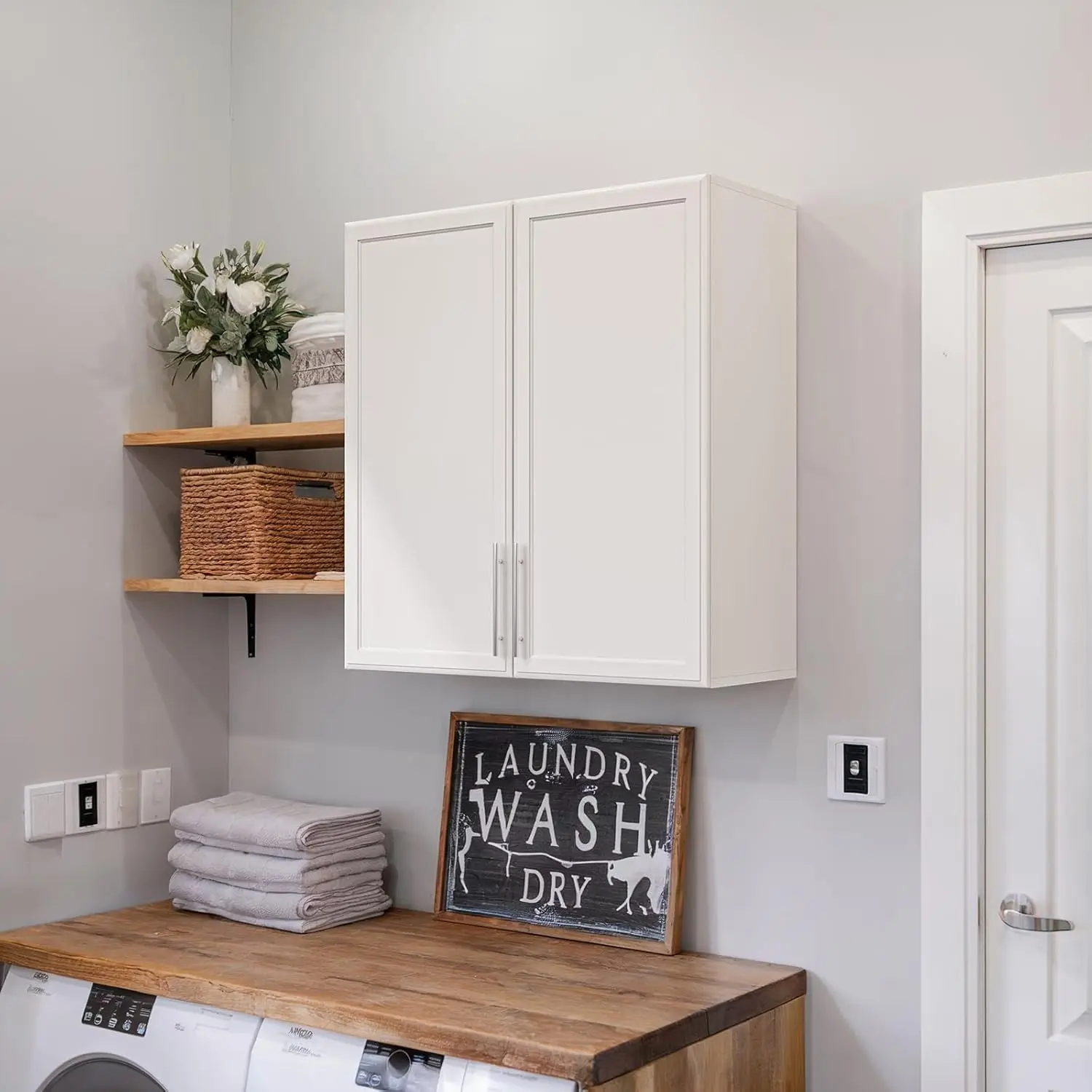 

30" Laundry Room Cabinets Wall Mounted,White