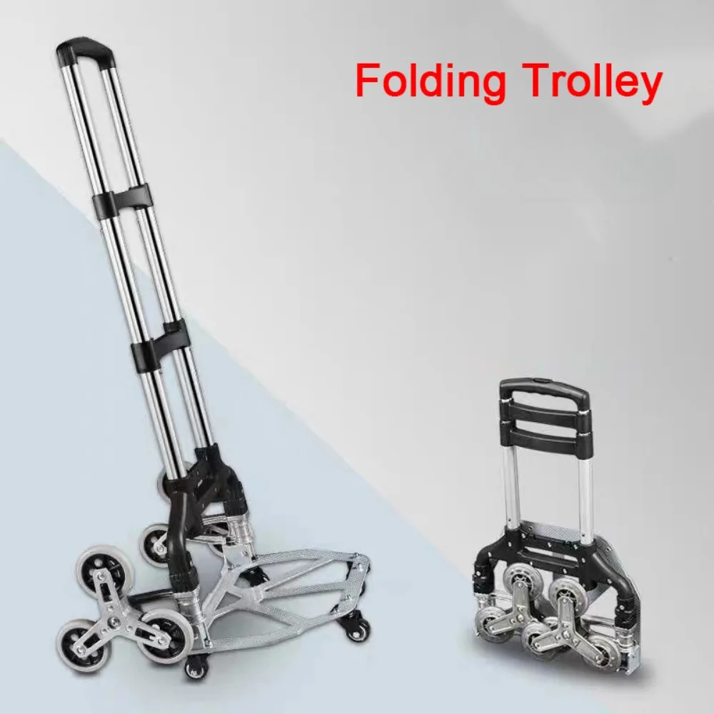 Portable Folding Trolley For Upstairs Cargo Aluminum Alloy Hand Truck Shopping Travel Cart Use Lightweight Warehouse Trolleys