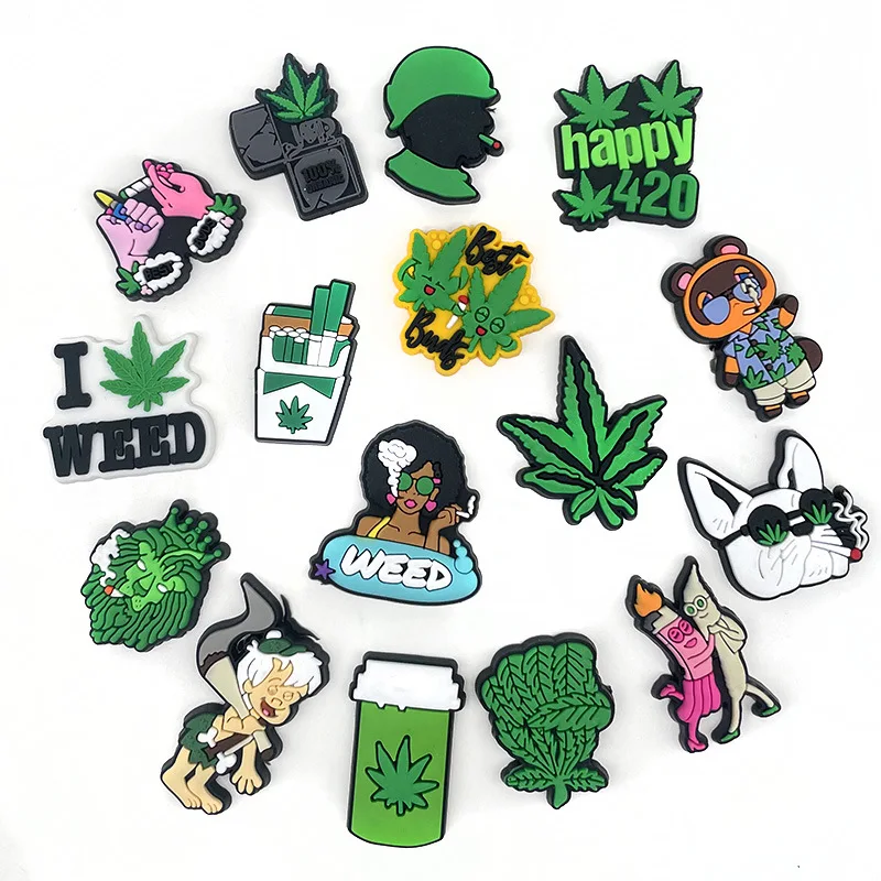 Single Sale Cool weed 420 PVC garden shoes charms funny cartoon Accessories clogs shoe Decorations boy girl gifts