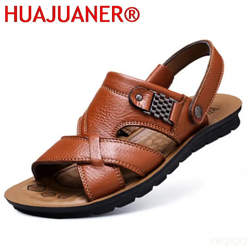 Big Size 48 Men Leather Sandals Summer Classic Men Shoes Slippers Soft Sandals Men Roman Comfortable Outdoor Walking Footwear