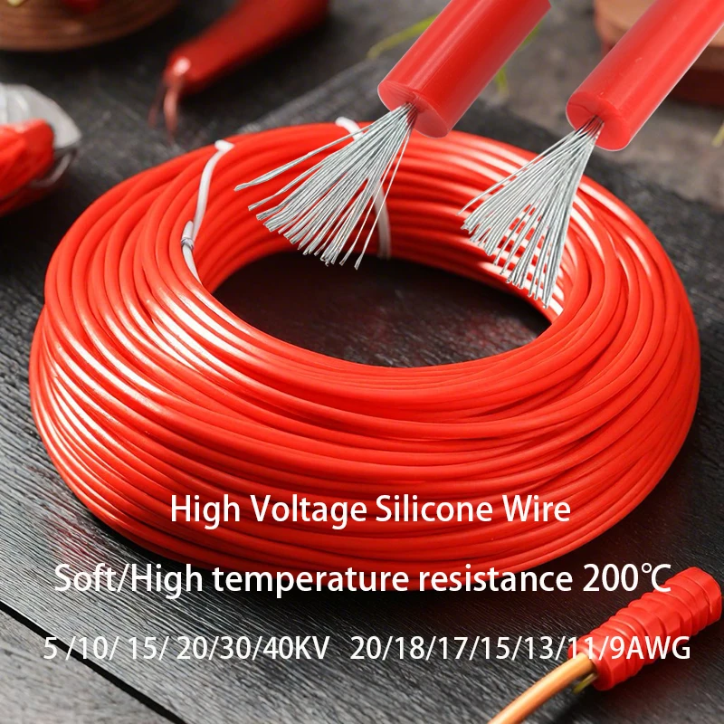 

DC High Voltage Silicone Electric Wire 5/10/15/20/25/30/40KV 20/18/17/15/13/11/9AWG 0.5mm2 0.75mm2 6mm2 Spark Plug Cable 200℃