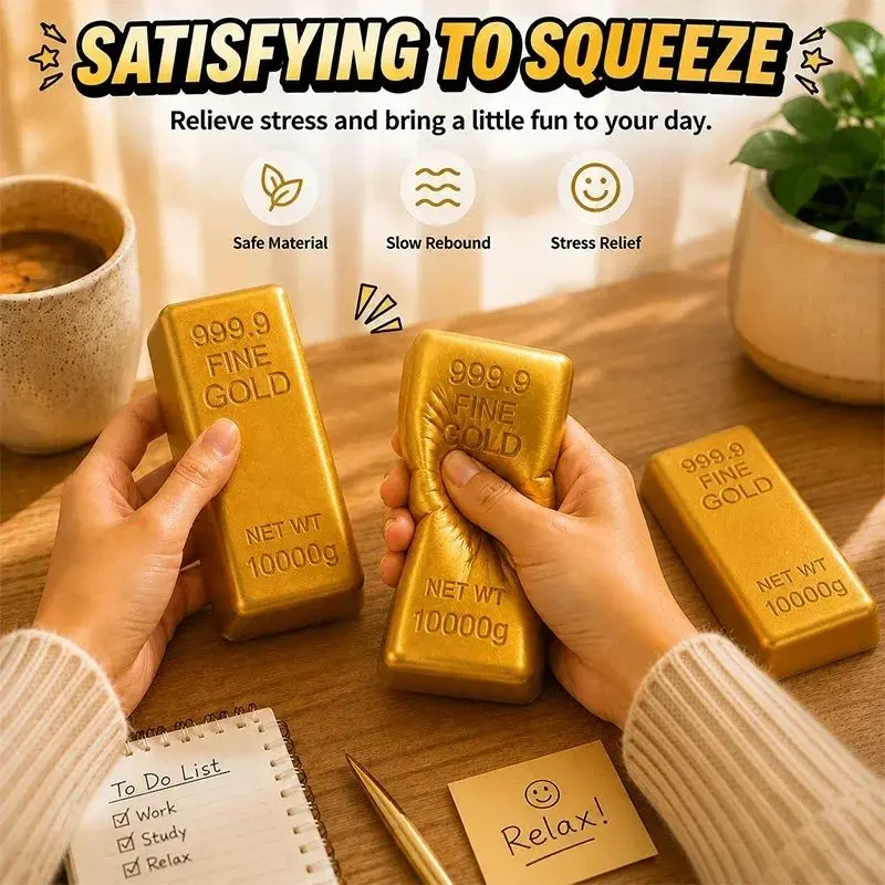 Simulate Gold Brick Squishy Slow Rising Stress Relief Toy Realistic Gold Bar Squeeze Anti-Anxiety Fidget Toy Party Favors