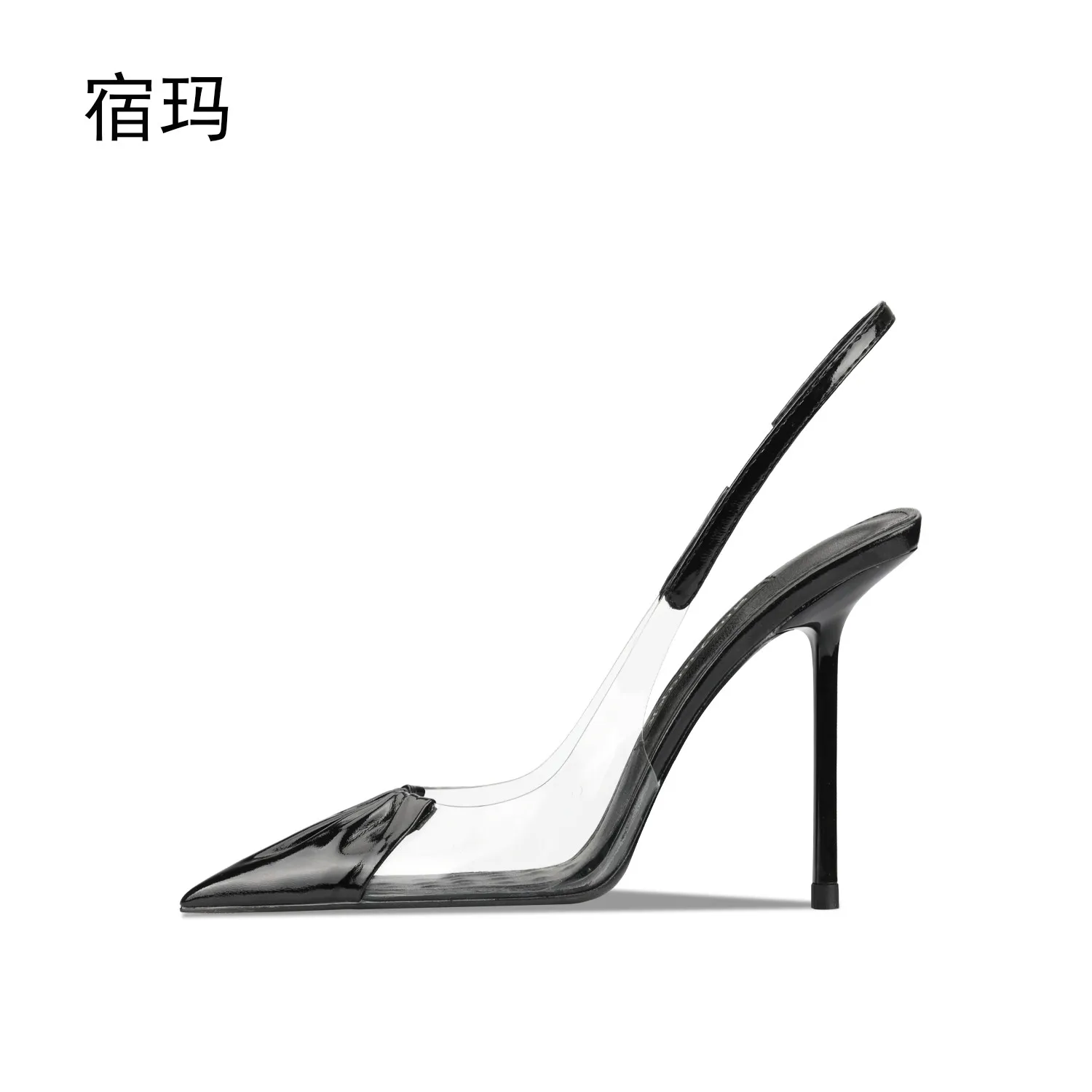 Crumpled Transparent Back Empty Black High-heeled Sandals Women's 2026 New Pointed Thin Heel Light Mouth Fashion Commuter Shoes