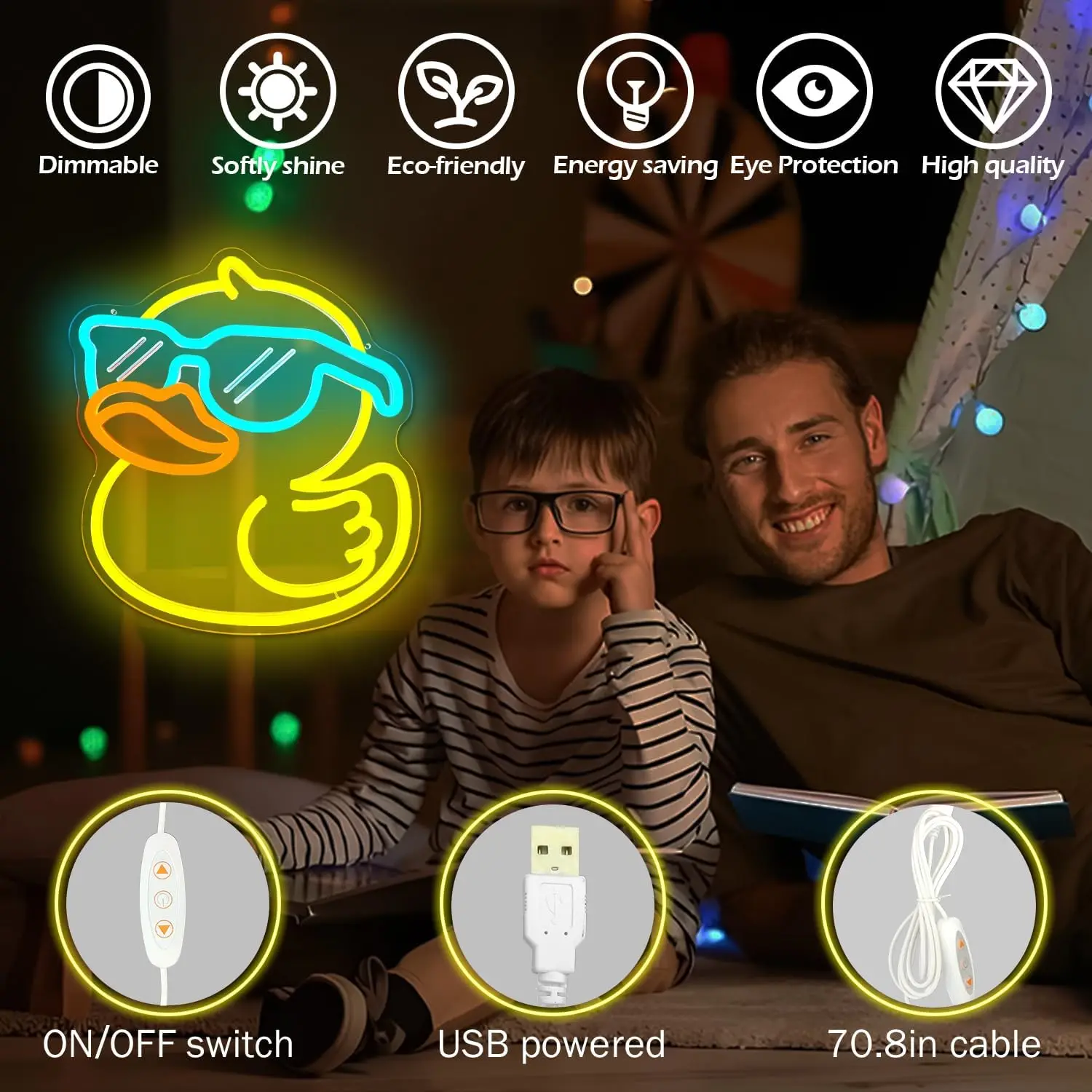 بطة النيون USB عكس الضوء LED ضوء النيون لغرفة النوم لطيف بطة مع نظارات الحمام ديكور ضوء الليل هدايا للأطفال