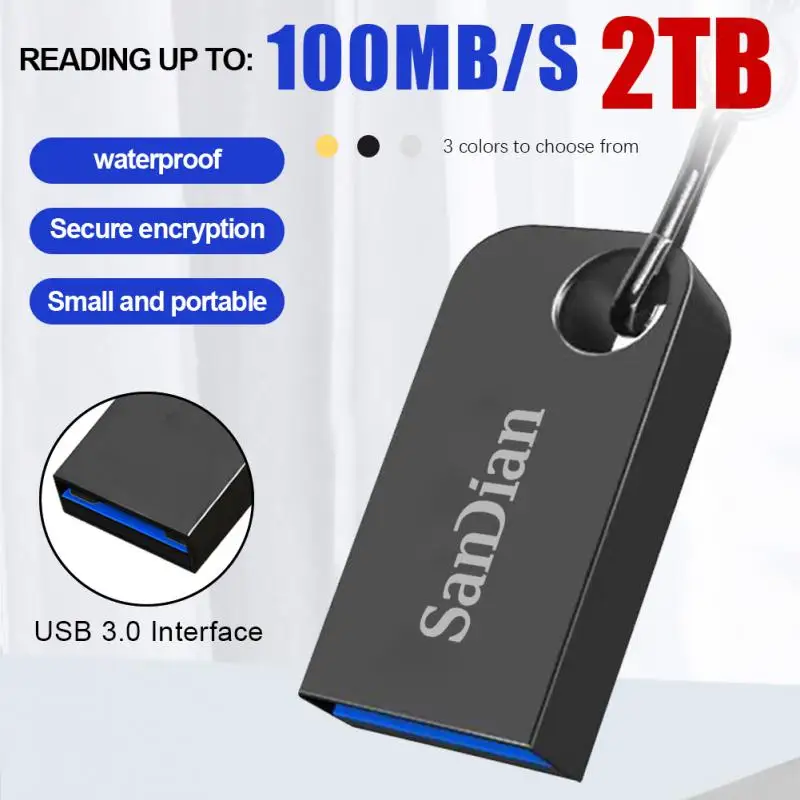 USB 3.0 고속 펜드라이브, 금속 휴대용 USB 디스크, 방수 USB 펜 드라이브, 2TB, 1TB, 512GB, 256GB, 128GB, 64GB