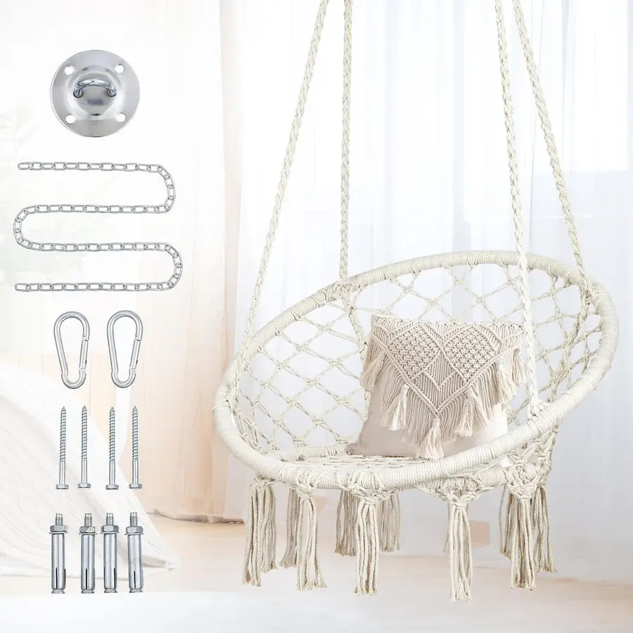 

Hammock Chair Swing with Hardware Kits, Handmade Knitted Hanging Chair for Bedroom,Indoor,Outdoor, Balcony, Yard, Porch 265 Poun