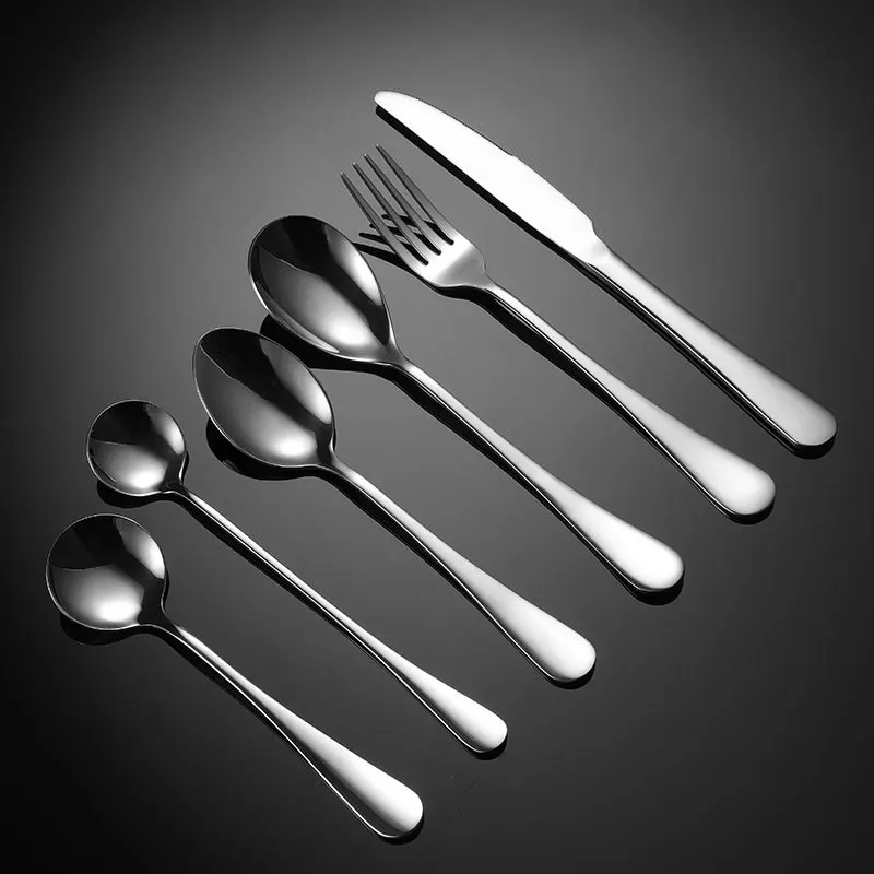 Satinless Steel Round Handle Cutlery Tableware Sets Western Food Dinning Spoon Fork and Knife Full Set Kitchen Accessories