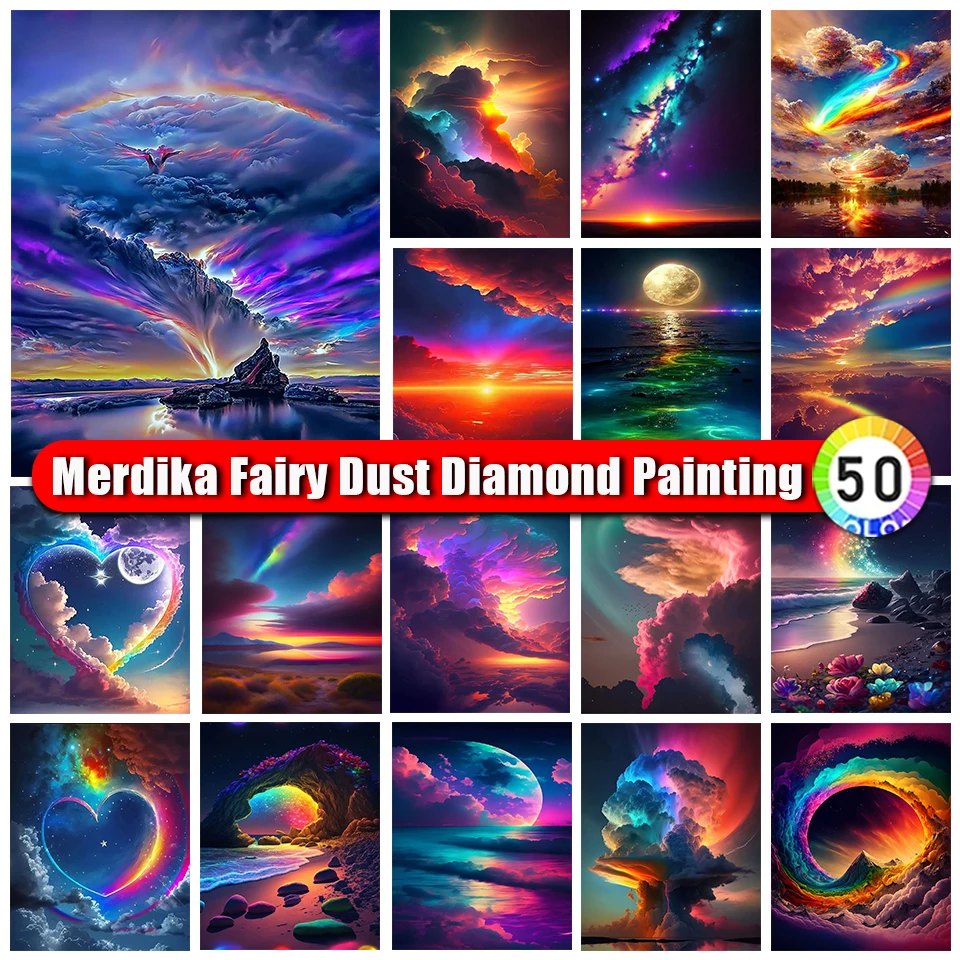 

Merdika Fairy Dust Daimond Painting Landscape Colorful Sky Zipper Bag Diy Diamond Mosaic Embroidery Scenery Rhinestones Art Gift