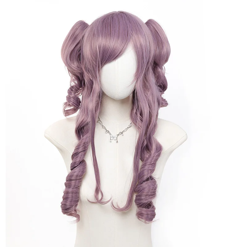 

Long Dusty Purple Cosplay Wig with Pigtails Drill Curls Spiral Curls Synthetic Hair Heat Resistant Fiber for Anime Game Lolita