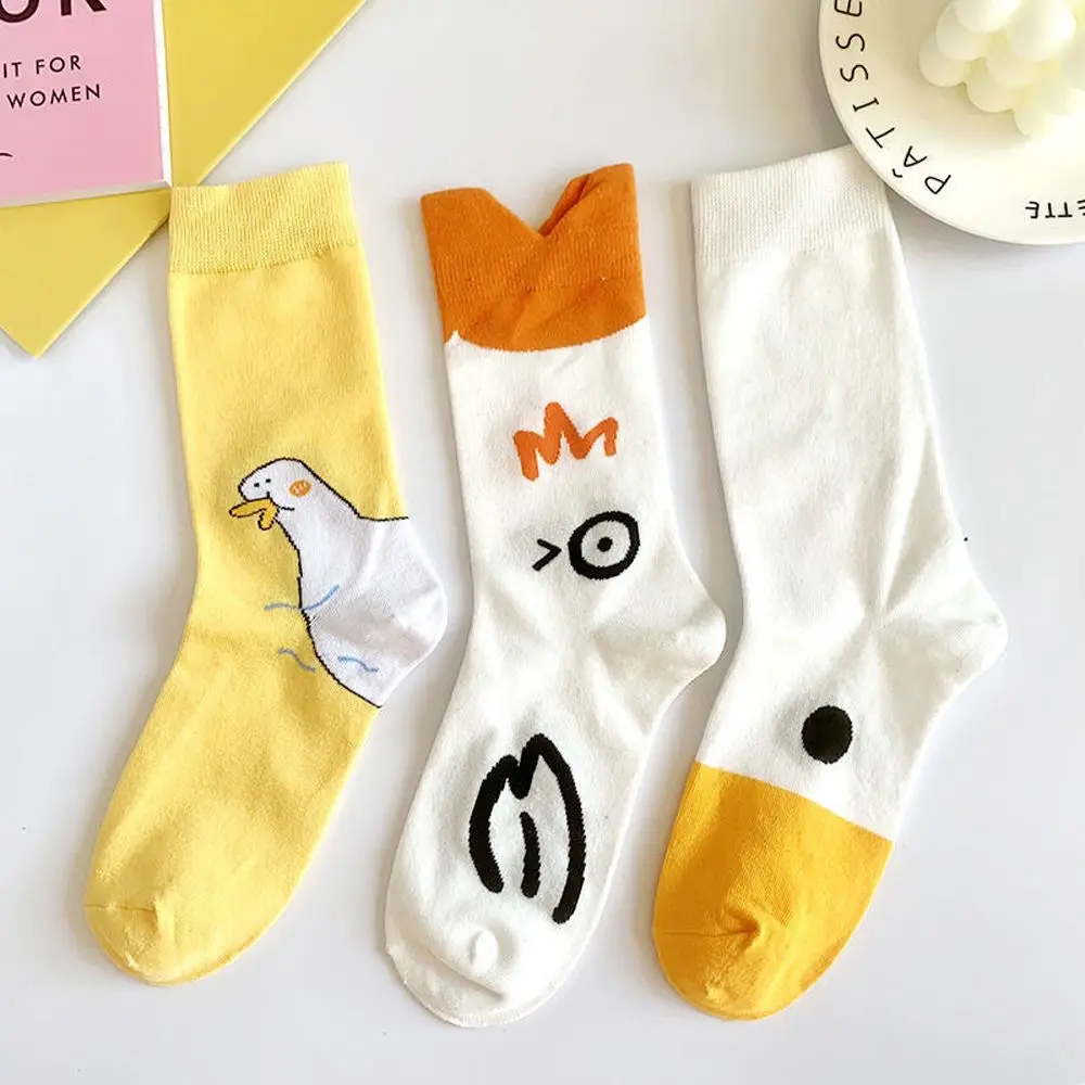 Sweet Harajuku Girls Gift Fashion Design Korean Style Mid-Tube Funny Goose Head Socks Women Socks Cartoon Hosiery Cotton Socks