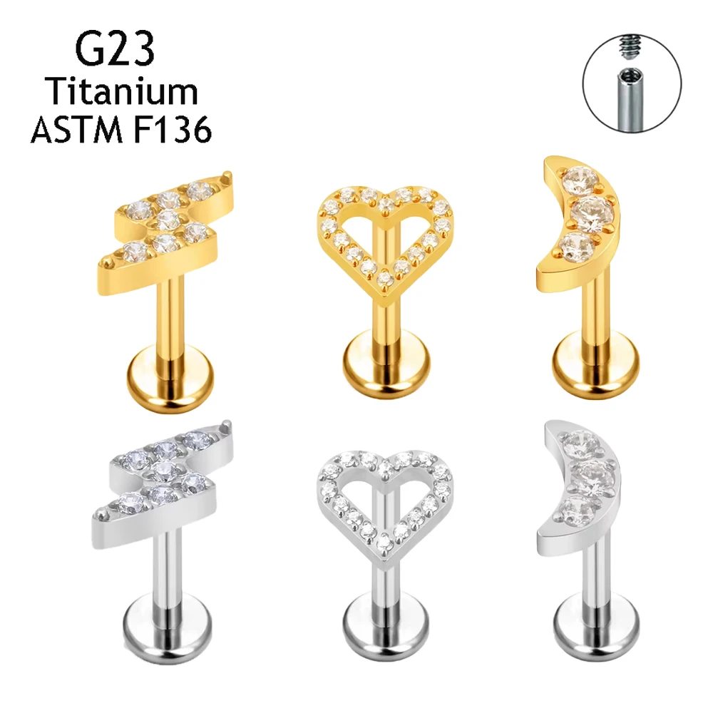 

ASTM F136 Titanium Ear Piercing Heart Top Ear Cartilage Ear Canal Lip Spiral Screw Post Piercing Body Jewelry for Women