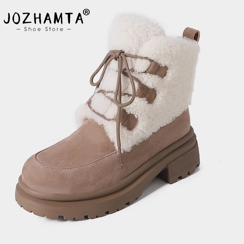 JOZHAMTA Size 34-40 2025 Fashion INS Women Ankle Boots Real Leather Round Toe Winter News Wool Warm Wool Snow Boots Shoes Women