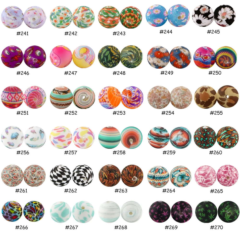 50/100 قطعة 15 مللي متر سيليكون مطبوعة الخرز المستديرة Keychain بها بنفسك المفاتيح قلادة سوار إكسسوارات لصنع المجوهرات