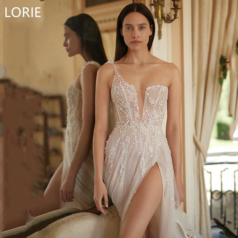 

LORIE A-line Lace Applique Wedding Dresses V-Neck One Shoulder Strap Bridal Gowns Princess Backless Bride Gown Customized 2025