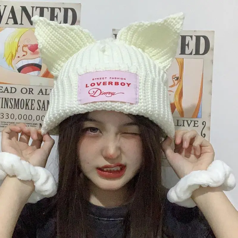 Европейская и американская нишевая дизайнерская шапка индивидуальная шерстяная вязаная шапка с кошачьими ушками свиньи милые теплые осенние и зимние шапки унисекс