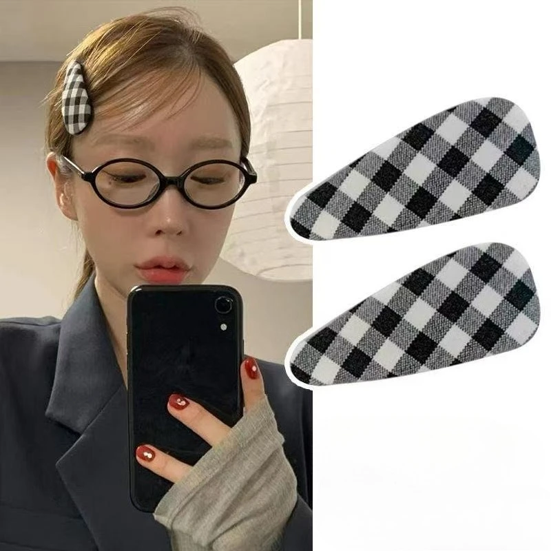 

3PC Fashion College Style Black Plaid BB Hair Side Clips Vintage Hairpin for Girls Women Korean Hair Accessories